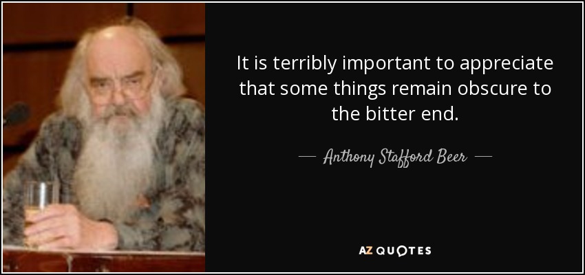 It is terribly important to appreciate that some things remain obscure to the bitter end. - Anthony Stafford Beer