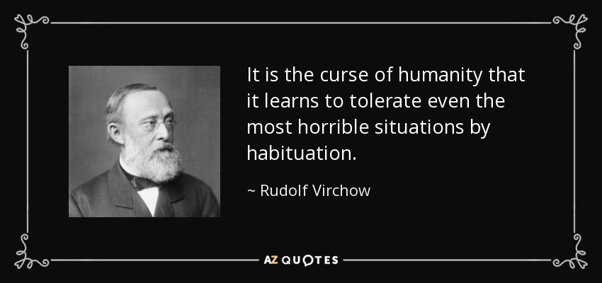 It is the curse of humanity that it learns to tolerate even the most horrible situations by habituation. - Rudolf Virchow