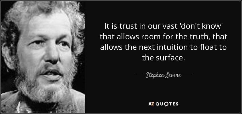 It is trust in our vast 'don't know' that allows room for the truth, that allows the next intuition to float to the surface. - Stephen Levine
