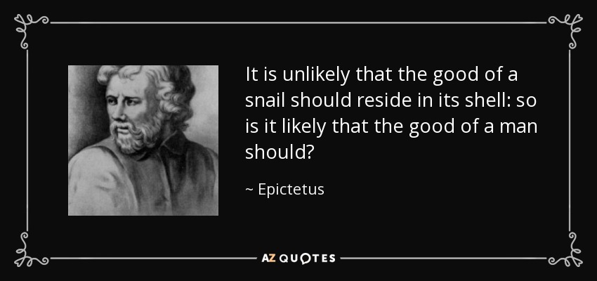 It is unlikely that the good of a snail should reside in its shell: so is it likely that the good of a man should? - Epictetus