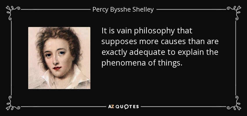 It is vain philosophy that supposes more causes than are exactly adequate to explain the phenomena of things. - Percy Bysshe Shelley