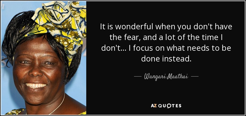 It is wonderful when you don't have the fear, and a lot of the time I don't ... I focus on what needs to be done instead. - Wangari Maathai