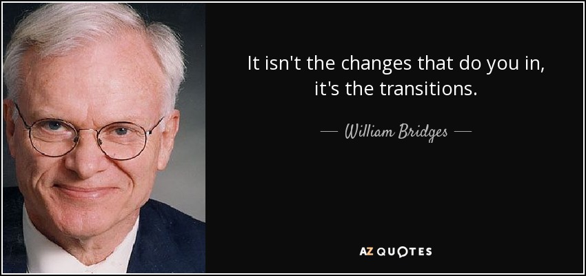 It isn't the changes that do you in, it's the transitions. - William Bridges