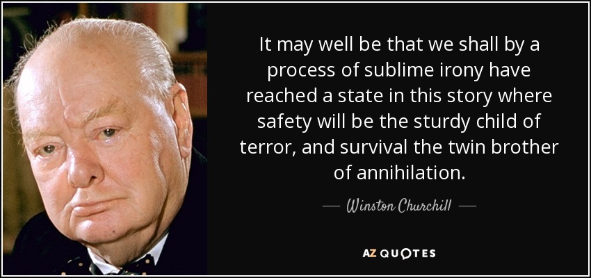 It may well be that we shall by a process of sublime irony have reached a state in this story where safety will be the sturdy child of terror, and survival the twin brother of annihilation. - Winston Churchill