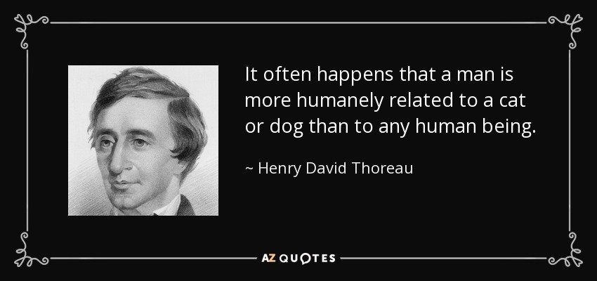 It often happens that a man is more humanely related to a cat or dog than to any human being. - Henry David Thoreau