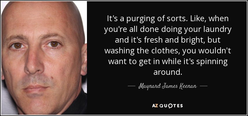 It's a purging of sorts. Like, when you're all done doing your laundry and it's fresh and bright, but washing the clothes, you wouldn't want to get in while it's spinning around. - Maynard James Keenan