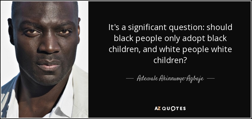 It's a significant question: should black people only adopt black children, and white people white children? - Adewale Akinnuoye-Agbaje