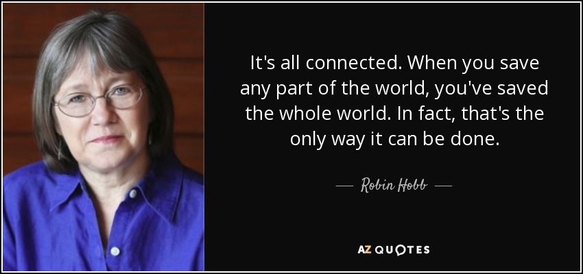 It's all connected. When you save any part of the world, you've saved the whole world. In fact, that's the only way it can be done. - Robin Hobb