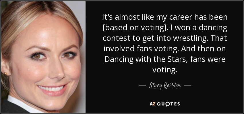 It's almost like my career has been [based on voting]. I won a dancing contest to get into wrestling. That involved fans voting. And then on Dancing with the Stars, fans were voting. - Stacy Keibler