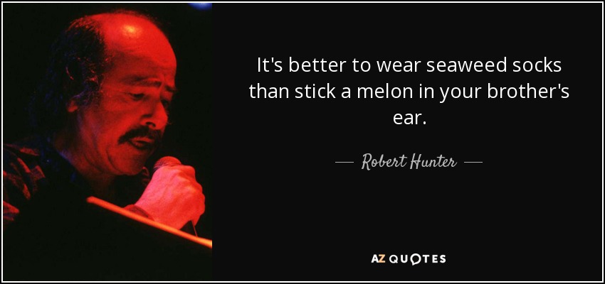 It's better to wear seaweed socks than stick a melon in your brother's ear. - Robert Hunter