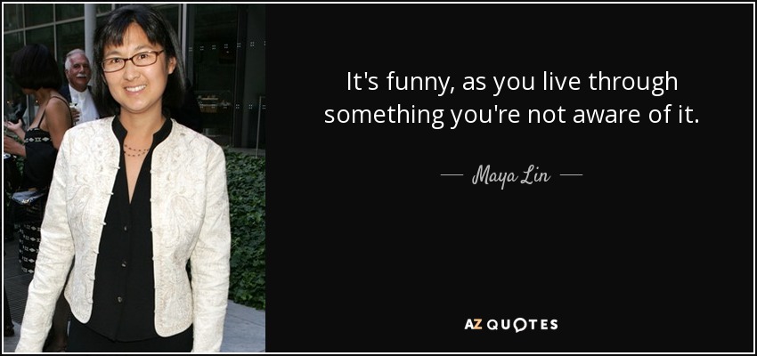 It's funny, as you live through something you're not aware of it. - Maya Lin