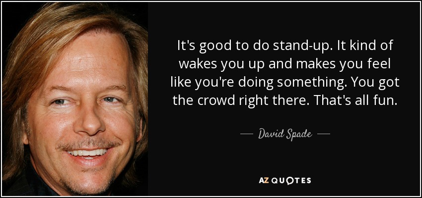It's good to do stand-up. It kind of wakes you up and makes you feel like you're doing something. You got the crowd right there. That's all fun. - David Spade