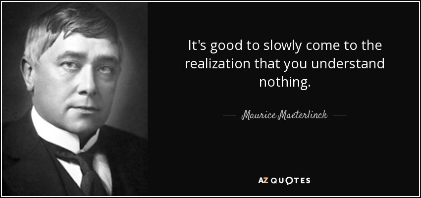 It's good to slowly come to the realization that you understand nothing. - Maurice Maeterlinck