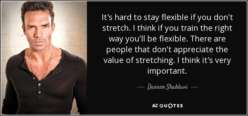 It's hard to stay flexible if you don't stretch. I think if you train the right way you'll be flexible. There are people that don't appreciate the value of stretching. I think it's very important. - Darren Shahlavi