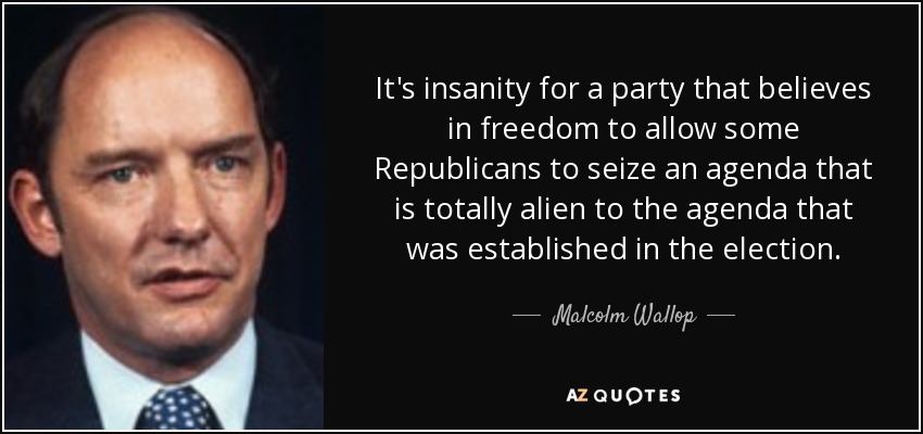 It's insanity for a party that believes in freedom to allow some Republicans to seize an agenda that is totally alien to the agenda that was established in the election. - Malcolm Wallop
