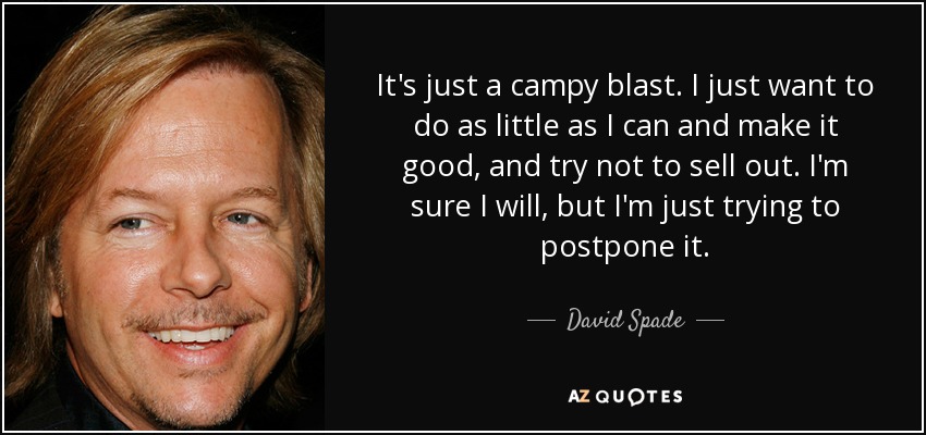 It's just a campy blast. I just want to do as little as I can and make it good, and try not to sell out. I'm sure I will, but I'm just trying to postpone it. - David Spade