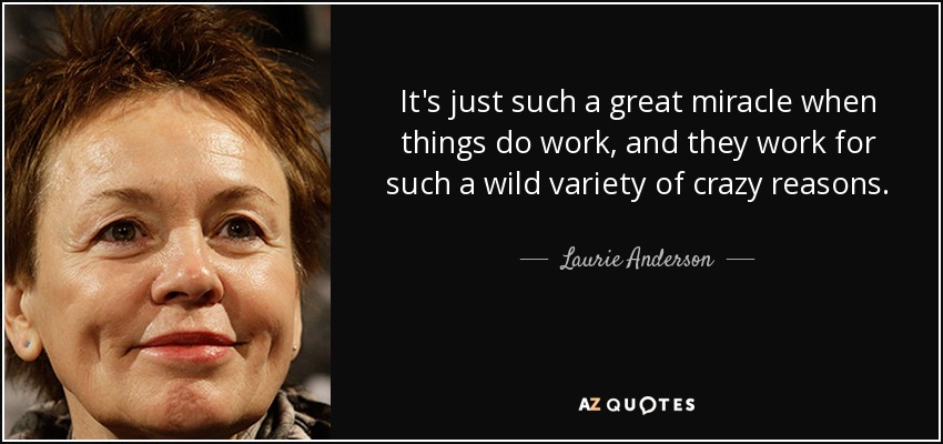 It's just such a great miracle when things do work, and they work for such a wild variety of crazy reasons. - Laurie Anderson