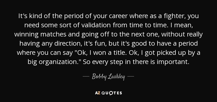 It's kind of the period of your career where as a fighter, you need some sort of validation from time to time. I mean, winning matches and going off to the next one, without really having any direction, it's fun, but it's good to have a period where you can say 