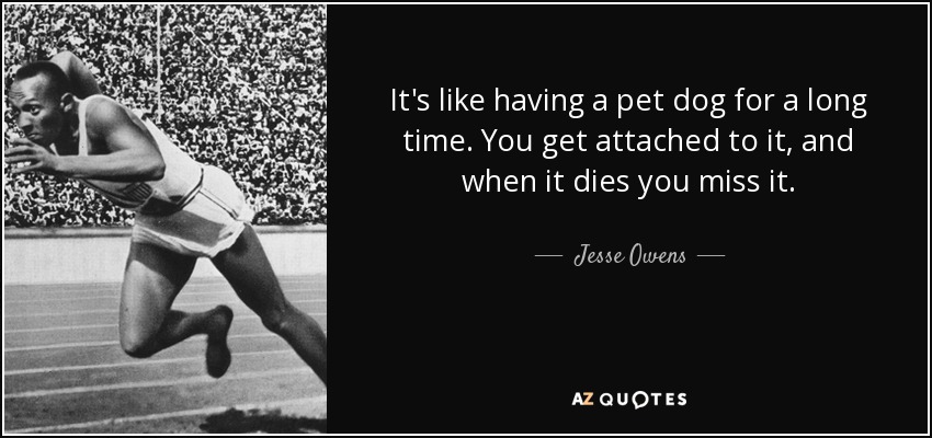 It's like having a pet dog for a long time. You get attached to it, and when it dies you miss it. - Jesse Owens