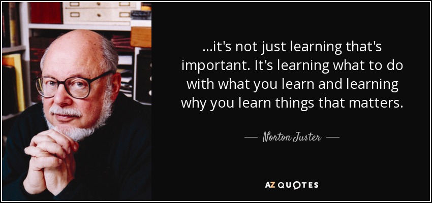 ...it's not just learning that's important. It's learning what to do with what you learn and learning why you learn things that matters. - Norton Juster