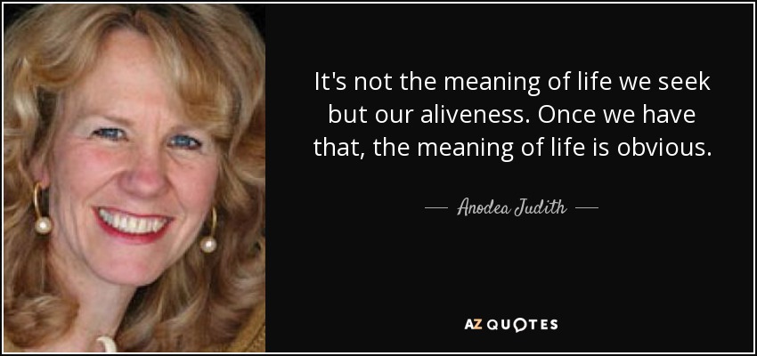 It's not the meaning of life we seek but our aliveness. Once we have that, the meaning of life is obvious. - Anodea Judith