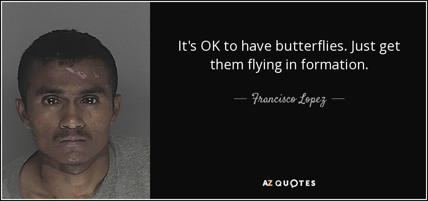 It's OK to have butterflies. Just get them flying in formation. - Francisco Lopez