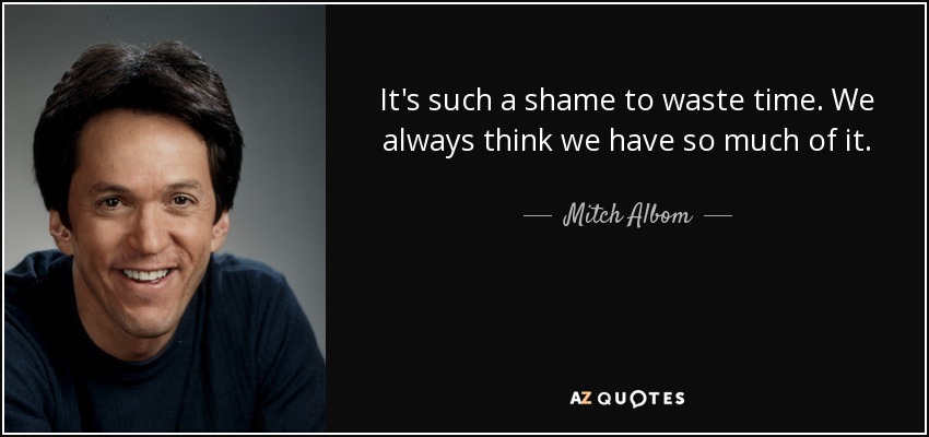 It's such a shame to waste time. We always think we have so much of it. - Mitch Albom