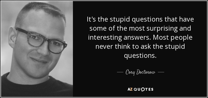 It's the stupid questions that have some of the most surprising and interesting answers. Most people never think to ask the stupid questions. - Cory Doctorow
