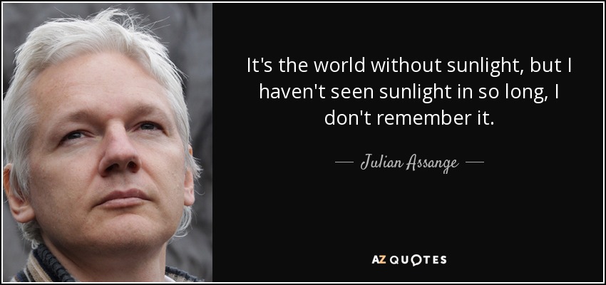 It's the world without sunlight, but I haven't seen sunlight in so long, I don't remember it. - Julian Assange