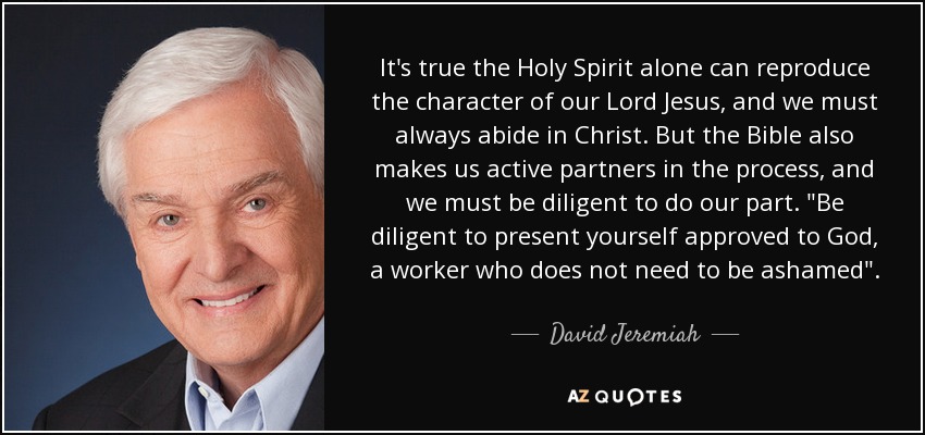 It's true the Holy Spirit alone can reproduce the character of our Lord Jesus, and we must always abide in Christ. But the Bible also makes us active partners in the process, and we must be diligent to do our part. 