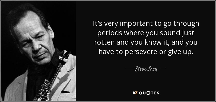 It's very important to go through periods where you sound just rotten and you know it, and you have to persevere or give up. - Steve Lacy