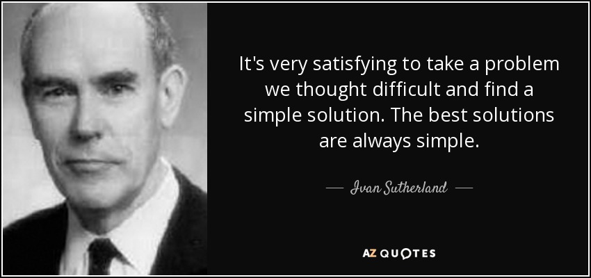 It's very satisfying to take a problem we thought difficult and find a simple solution. The best solutions are always simple. - Ivan Sutherland