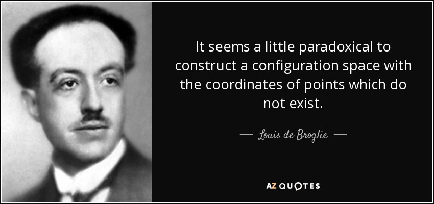 It seems a little paradoxical to construct a configuration space with the coordinates of points which do not exist. - Louis de Broglie