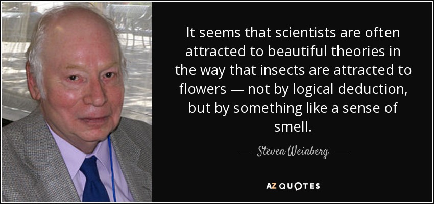 It seems that scientists are often attracted to beautiful theories in the way that insects are attracted to flowers — not by logical deduction, but by something like a sense of smell. - Steven Weinberg