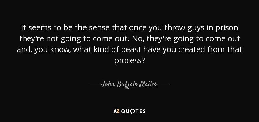 It seems to be the sense that once you throw guys in prison they're not going to come out. No, they're going to come out and, you know, what kind of beast have you created from that process? - John Buffalo Mailer