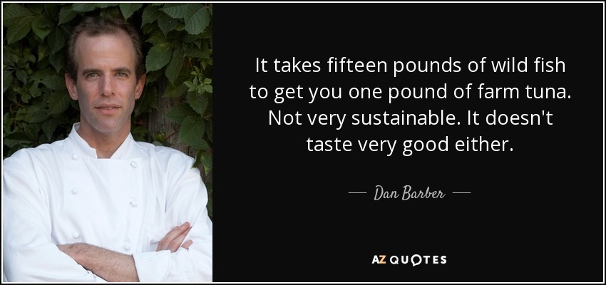 It takes fifteen pounds of wild fish to get you one pound of farm tuna. Not very sustainable. It doesn't taste very good either. - Dan Barber