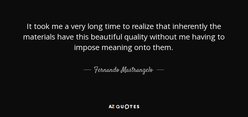 It took me a very long time to realize that inherently the materials have this beautiful quality without me having to impose meaning onto them. - Fernando Mastrangelo