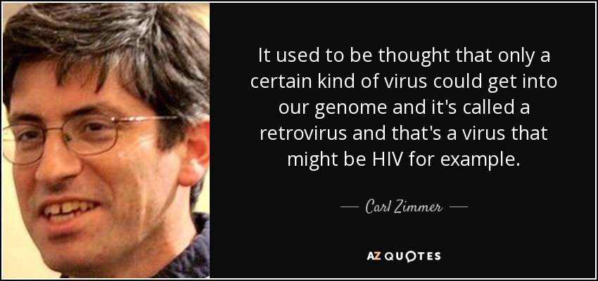 It used to be thought that only a certain kind of virus could get into our genome and it's called a retrovirus and that's a virus that might be HIV for example. - Carl Zimmer