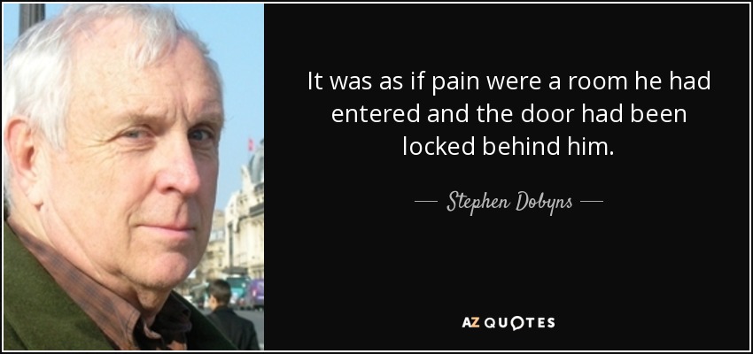 It was as if pain were a room he had entered and the door had been locked behind him. - Stephen Dobyns