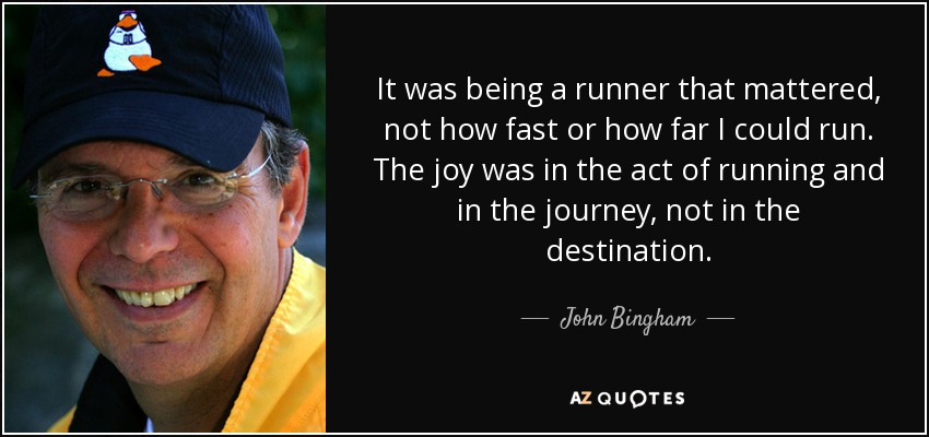 It was being a runner that mattered, not how fast or how far I could run. The joy was in the act of running and in the journey, not in the destination. - John Bingham