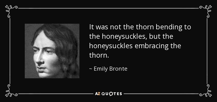 It was not the thorn bending to the honeysuckles, but the honeysuckles embracing the thorn. - Emily Bronte