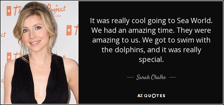 It was really cool going to Sea World. We had an amazing time. They were amazing to us. We got to swim with the dolphins, and it was really special. - Sarah Chalke