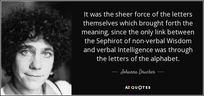 It was the sheer force of the letters themselves which brought forth the meaning, since the only link between the Sephirot of non-verbal Wisdom and verbal Intelligence was through the letters of the alphabet. - Johanna Drucker