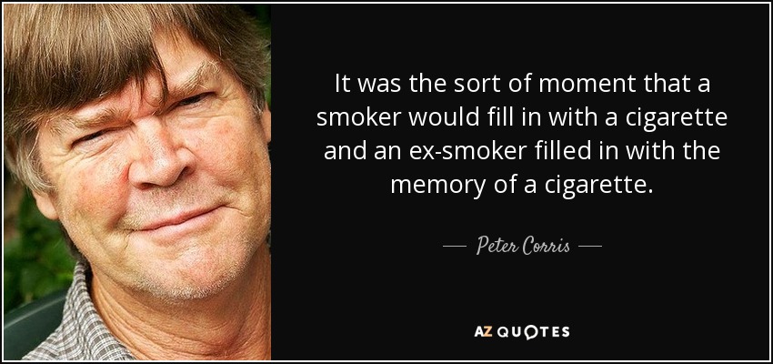 It was the sort of moment that a smoker would fill in with a cigarette and an ex-smoker filled in with the memory of a cigarette. - Peter Corris