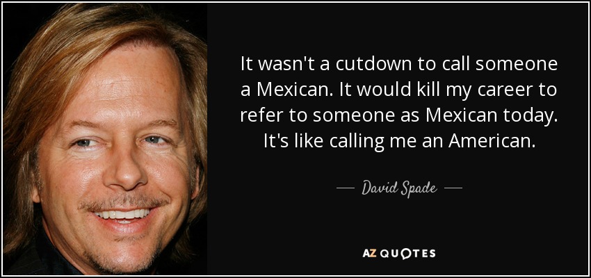 It wasn't a cutdown to call someone a Mexican. It would kill my career to refer to someone as Mexican today. It's like calling me an American. - David Spade