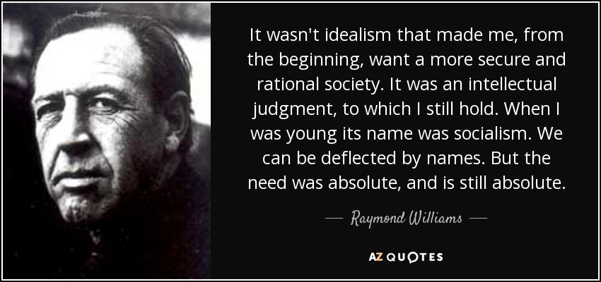 It wasn't idealism that made me, from the beginning, want a more secure and rational society. It was an intellectual judgment, to which I still hold. When I was young its name was socialism. We can be deflected by names. But the need was absolute, and is still absolute. - Raymond Williams