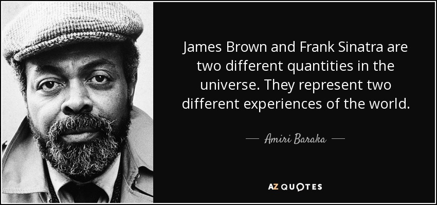 James Brown and Frank Sinatra are two different quantities in the universe. They represent two different experiences of the world. - Amiri Baraka