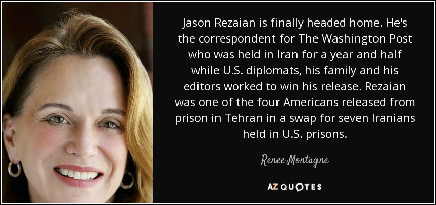 Jason Rezaian is finally headed home. He's the correspondent for The Washington Post who was held in Iran for a year and half while U.S. diplomats, his family and his editors worked to win his release. Rezaian was one of the four Americans released from prison in Tehran in a swap for seven Iranians held in U.S. prisons. - Renee Montagne