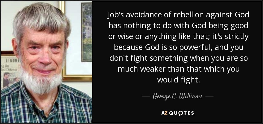 Job's avoidance of rebellion against God has nothing to do with God being good or wise or anything like that; it's strictly because God is so powerful, and you don't fight something when you are so much weaker than that which you would fight. - George C. Williams