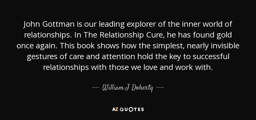 John Gottman is our leading explorer of the inner world of relationships. In The Relationship Cure, he has found gold once again. This book shows how the simplest, nearly invisible gestures of care and attention hold the key to successful relationships with those we love and work with. - William J Doherty